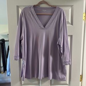Lands' End Lavender V-Neck Lace-Trim Tunic Top